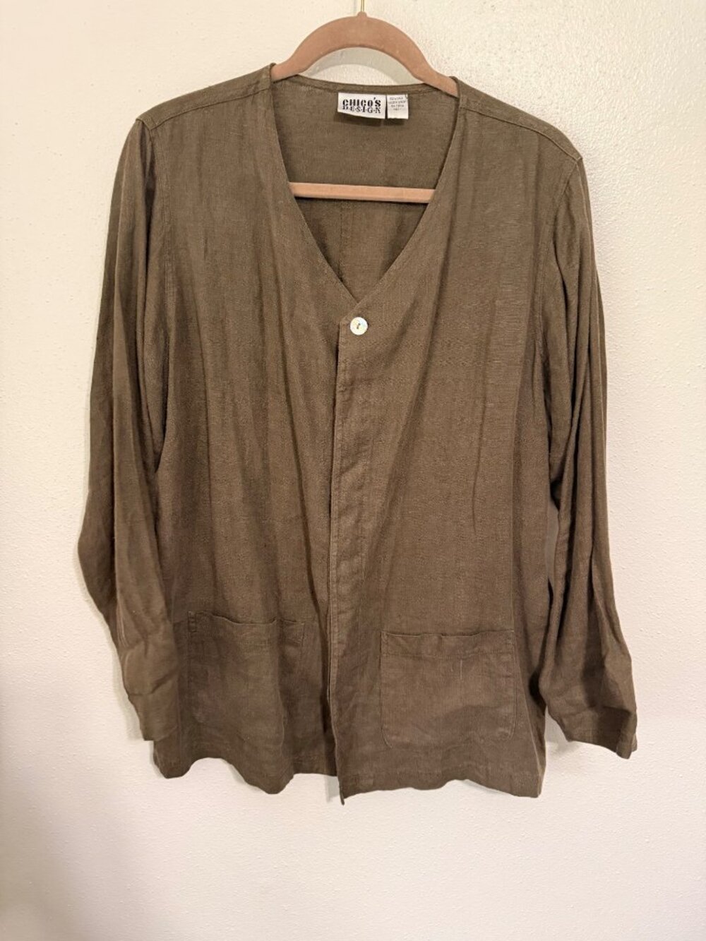 Vintage Chico's Linen Brown Button Front Cardigan Jacket Womans 1/M
